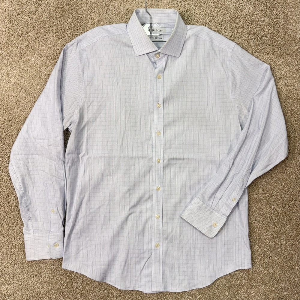 Twillory Dress Shirt Mens 16.5 34/35 Tailored Fit Blue Micro Check EUC